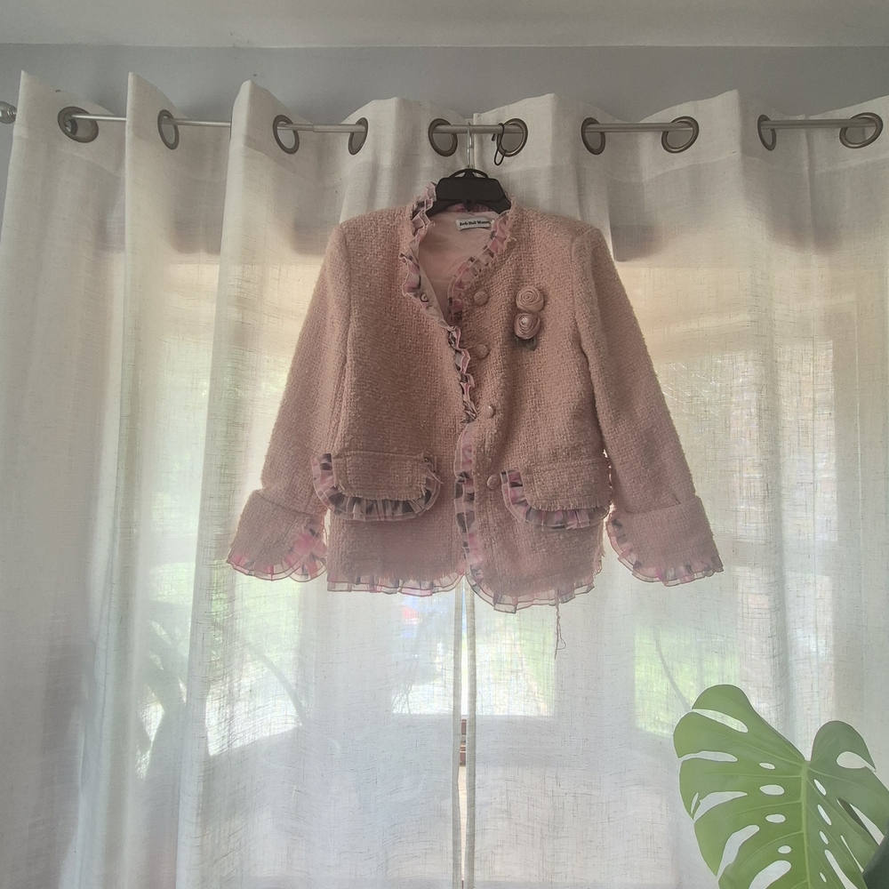 Pink Tweed Jacket with Ruffle Trim - Picture 2 of 3